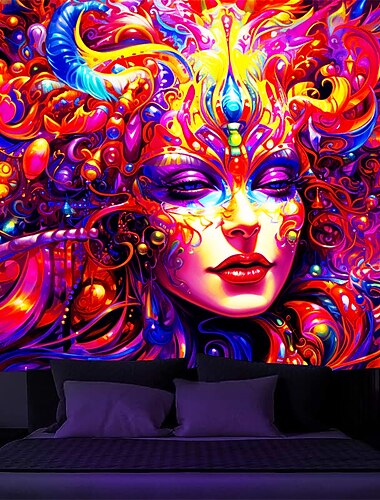  arazzo a luce nera reattivo ai raggi UV che brilla al buio donna psichedelica festa carnevale arazzo appeso arte murale per soggiorno camera da letto