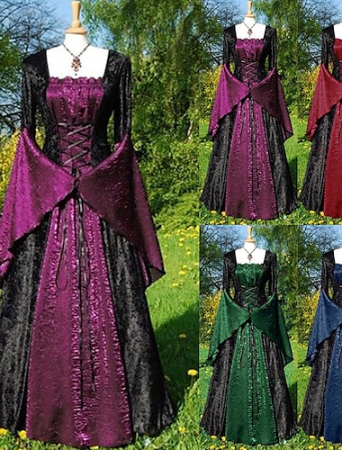  Retro vintage Middeleeuws Renaissance Jurken Cosplay kostuum Galajurken Ren Faire Heks Viking Vriendelijke vrouw Dames Keltisch Walpurgisnacht Halloween Carnaval Maskerade Renaissance beurs LARP