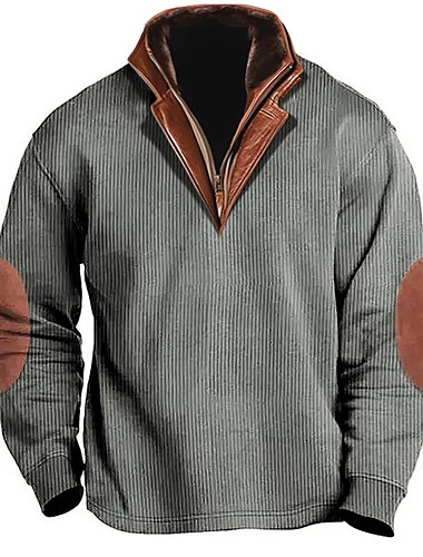  Herren Sweatshirt Pullover Kord Marinenblau Braun Armeegrün Beige Kaffee Viertel Postleitzahl Farbblock Patchwork Strasse Urlaub Ausgehen Kord Modisch Designer Basic Frühling & Herbst Bekleidung