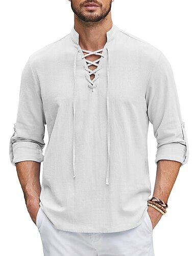  Medieval Renacimiento siglo 17 Longitud Mediana Camisas Pirata Caballero Vikingo Encaje Color sólido Hombre Pirata Fantasía Víspera de Todos los Santos Mascarada Casual Diario Feria del Renacimiento