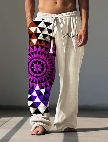  Herre Geometrisk Casual bukser Bukser Posede bukser Medium Talje Årgang Karneval Dagligdagstøj Efterår vinter Hvid Kakifarvet