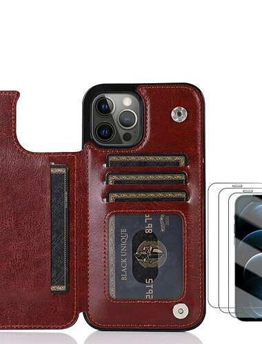  Handyhülle + 3er-Pack Displayschutzfolie für iPhone 15 Pro Max Plus, iPhone 14 Pro Max Plus 13 12 11 Mini X XR XS 8 7, Brieftaschen-Hülle mit Ständer, magnetischer Flip, stoßfestes PU-Leder