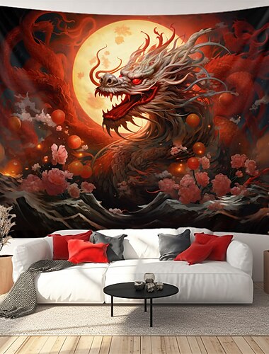  السنة الصينية الجديدة التنين شنقا نسيج جدار الفن نسيج كبير جدارية ديكور صورة خلفية بطانية ستارة المنزل غرفة نوم غرفة المعيشة الديكور