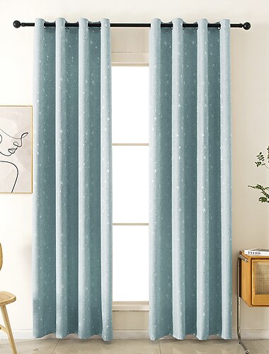  Verdunkelungsvorhänge für Schlafzimmer, Kinderzimmer, wärmeisolierte Vorhänge mit silbernen funkelnden Sternen, für Jungen und Mädchen, antike Fensterbehandlung mit Ösen oben, 1 Bahnenvorhänge für