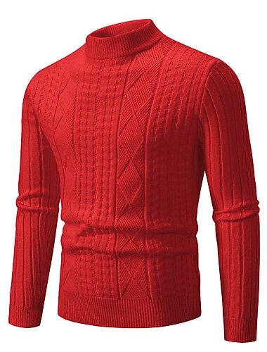  Homme Pull Pull en tricot A côtes torsadé Tricoter Normal Tricoté Plein Col Ras du Cou Garder au chaud Moderne contemporain Usage quotidien Sortie Vêtement Tenue Automne Hiver Noir Rouge S M L