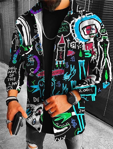  Αφηρημένο Γραφικά Σχέδια Γκράφιτι Αθλήματα Μοντέρνα Κομψό στυλ street Ανδρικά Πουκάμισο Μπουφάν πουκάμισο ΕΞΩΤΕΡΙΚΟΥ ΧΩΡΟΥ Δρόμος Causal Φθινόπωρο & Χειμώνας Απορρίπτω Μακρυμάνικο Κίτρινο, Θαλασσί
