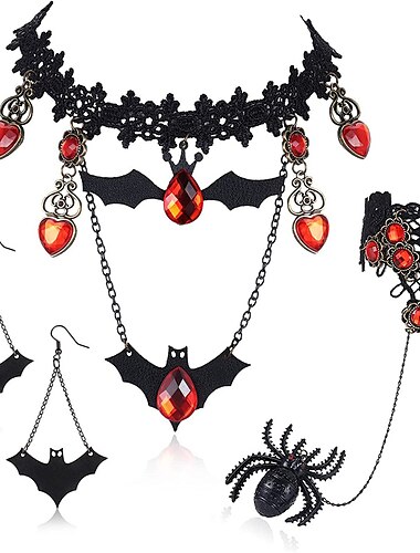  Euro-amerikanischer Karneval Halskette Armband Ohrring Set Spitze Vintage Legierung Fransen Armband Ring Ohrring Maske