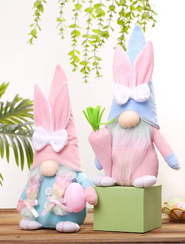  1 pieza de decoración de conejo enano de Pascua, lindo muñeco de peluche sin rostro enano hecho a mano de Pascua, regalo ornamental nórdico para el hogar de Pascua