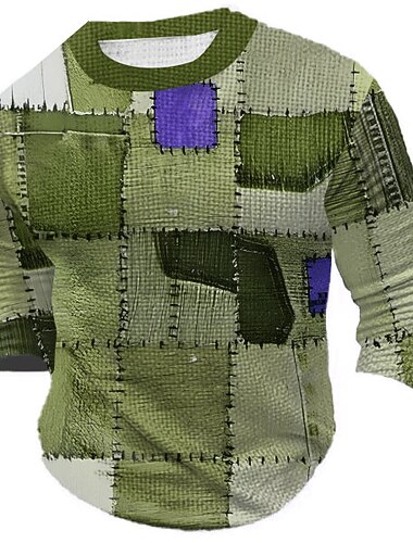  בגדי ריקוד גברים גראפי קולור בלוק טלאים חולצה קצרה חולצת טריקו וופל שרוול ארוך חולצה קצרה הדפסת תלת מימד צווארון עגול קצר חולצה מעצב רטרו\וינטאג' יום יומי ספורט חוץ חגים ליציאה פול חום תלתן קיץ & אביב