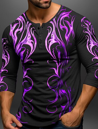  Pánské Grafika Abstraktní Viking Tričko Henley Dlouhý rukáv 3D tisk Módní Denní Na běžné nošení Ležérní Dovolená Jdeme ven Jaro & podzim Vodní modrá Fialová Oranžová Tmavomodrá Henley Tričko Henley