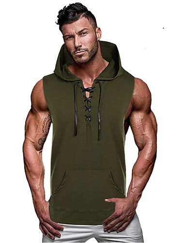 Per uomo Canotta Maglietta smanicata Canottiera Maglietta per muscoli da palestra Senza Maniche Con Cappuccio Estate Semplice Vintage Designer Muscolo Coulisse All'aperto Uscire Palestra Verde Grigio
