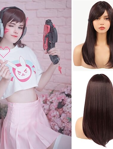  Lange gerade rosa Perücke mit Pony für Frauen 22-Zoll-Perücke für Ryomen Sukuna Cosplay mit Gesichtstattoos synthetische hitzebeständige Faserperücke mit hautähnlicher HD-Perückenkappe für Mädchen für