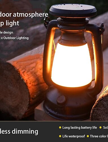  Linterna de caballo retro, luz led de 3 colores, atenuación continua, colgante, luz solar recargable para acampar al aire libre