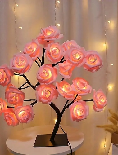  Valentinstag Rose Blume Baum Lampe 24 Köpfe Rose Tischleuchte USB-Stecker Lampe für Hochzeit Party Dekoration Nachtlichter