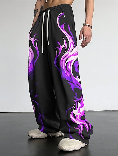 Fiamma Informale Per uomo Stampa 3D Pantaloni Esterno Da tutti i giorni Abbigliamento di strada Poliestere Rosso Blu Viola S M L Vita normale Elasticità Pantaloni