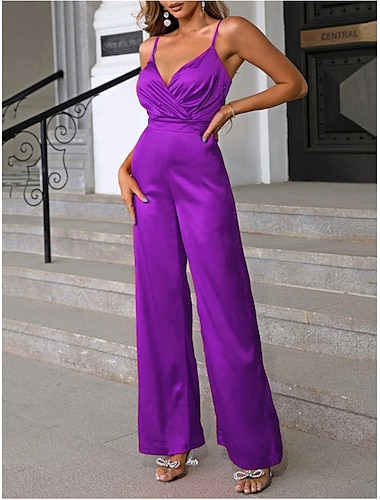  Dame Normal Kjeledresser Gatemote Helfarge Ermeløs V-hals Åpen rygg Høy Midje Fest Gate Normal Svart Rød Blå Vår