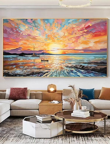  peinture à l'huile faite à la main toile mur art décor couchers de soleil originaux complet pour la décoration intérieure avec cadre étiré sans peinture de cadre intérieur