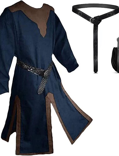  Set mit Wikinger-Mittelalter-Tunika, Hemd, Gürteltasche, 3-teilig, Piraten-Outfits, Vintage-Renaissance, 17. Jahrhundert, Krieger, Ritter, Ritter, Herren-Vintage-Cosplay-Kostüm, Event, Party, Bühne,