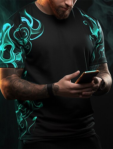  Herre Grafisk Flamme T-shirt Kortærmet T-shirt 3D-udskrivning Rund hals Skjorte Daglig Designer Retro / vintage Sport & Udendørs Ferie I-byen-tøj Gul Blå Orange Forår sommer Tøj S M L XL 2XL 3XL 4XL