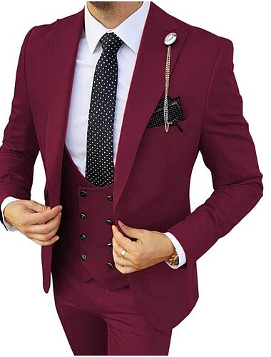  Black Yellow Red Men's Wedding Suits Solid Colored 3 Piece Standard Fit Single Breasted One-button 2024