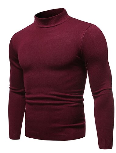  Homme Pull Pull en tricot A côtes Tricoter Normal Tricoté Plein Col montant basique Garder au chaud Usage quotidien Sortie Vêtement Tenue Automne Hiver Vin Noir M L XL