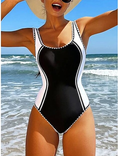  نسائي طبيعي ملابس السباحة قطعة واحدة ملابس السباحة سرعة الجفّ ألوان متناوبة ملابس الشاطئ عطلة بدلة سباحة