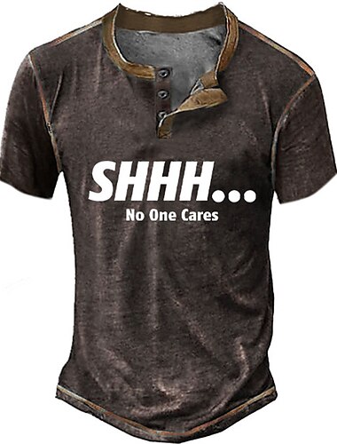  Herren Graphic Buchstabe T Shirt Henley Shirt Kurzarm 3D-Druck Modisch Retro Vintage Klassisch Sports Outdoor Festtage Ausgehen Frühling Sommer Schwarz Armeegrün Dunkelblau Kaffee Henley Henley