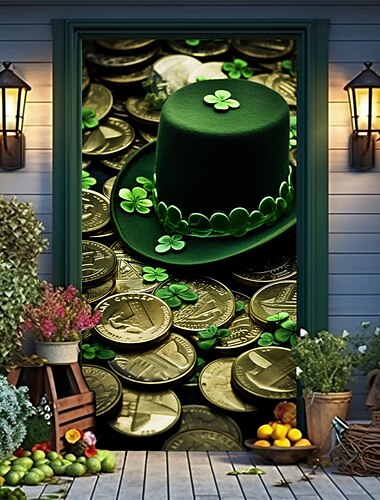  St. Patrick's Day Türabdeckungen, Türteppich, Türvorhang, Dekoration, Hintergrund, Türbanner für Haustür, Bauernhaus, Urlaub, Party, Dekorationszubehör