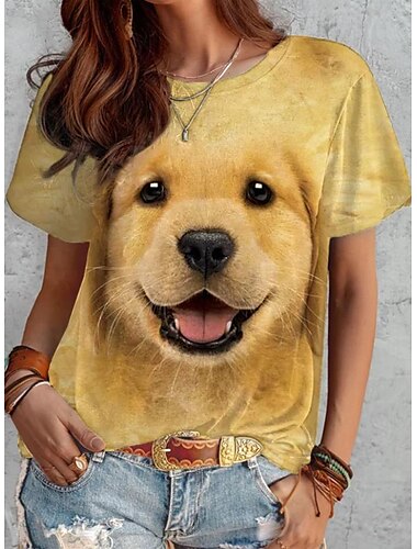  maglietta da donna moda divertente stampa cane manica corta top regolari scollo rotondo quotidiano fine settimana bianco giallo blu marrone grigio primavera&amp; estate