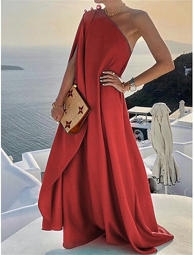 Damen Ballkleid abendkleider Kleid für Hochzeitsgäste Polyester Patchwork Ein-Schulter 3/4 Ärmel Blumen Urlaub kleid hochzeitsgast Elegant Schwarz Gelb Sommer Frühling