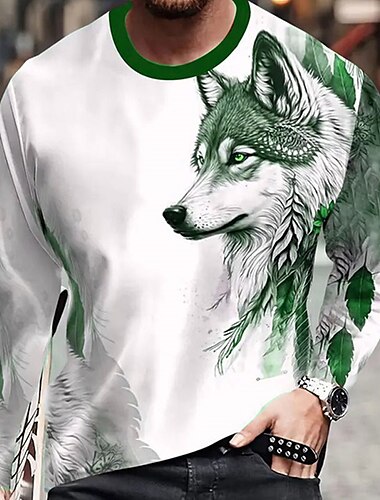  Per uomo Pop art Animali Lupo maglietta Manica lunga maglietta Stampa 3D Girocollo Camicia Di tendenza Originale Informale Sportivo Per eventi Per uscire Borgogna Blu Marrone Primavera & Autunno