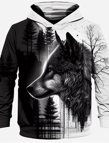  Chlapecké 3D Vlk Kapuce Pullover Dlouhý rukáv 3D tisk Jaro Podzim Módní Šik ven Chladný Děti 3-12 let Kapuce Venkovní Ležérní Denní Běžný