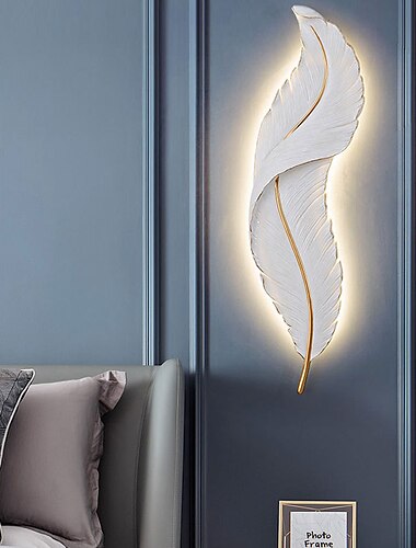  LED-Wandleuchte, moderne dimmbare Wandleuchte, weißes, elegantes Federdesign, 3000 K-6000 K, LED-Wandleuchte für Schlafzimmer, Wohnzimmer, Flur