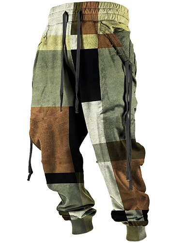  ألوان متناوبة منقوشة / شيك كاجوال رجالي طباعة ثلاثية الأبعاد بنطلونات ركض سراويل الأماكن المفتوحة شارع كاجوال / يومي بوليستر أحمر أزرق بني S M L خصر متوسط مرونة بنطال