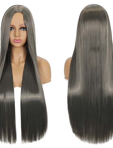  Synthetische Perücke gerade Mittelteil maschinengefertigte Perücke lange A1 A2 A3 A4 A5 synthetisches Haar Frauen-Cosplay weiche Party blonde rosa rote Halloween-Perücken