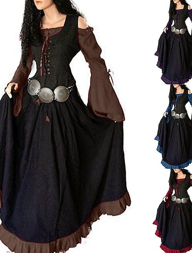  Epoque Médiévale Renaissance Robe de cocktail Robe vintage Costume de Cosplay Robes de bal Viking Outlander Grandes Tailles Ranger Elfe Femme Halloween Soirée GN Ren Faire Robe