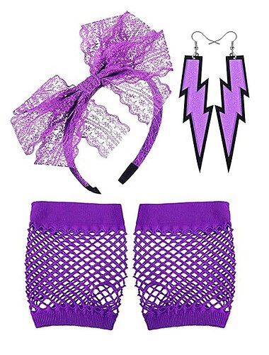  1980 Neon Ball Party Spitzen Stirnband Haarreifen Neon Blitz Ohrringe Mesh Handschuhe Schmuckset