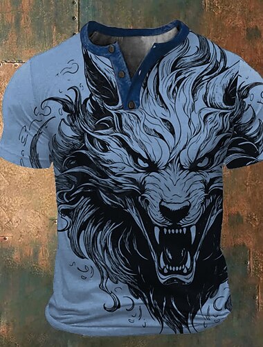  Camiseta Gráfica de Animal para Homens no Halloween - Camisa Henley de Manga Curta Estampa 3D Moda Clássica Retrô Vintage Esportes Férias Saindo Azul Branco Vermelho Marrom Verde Henley Henley T-Shirt