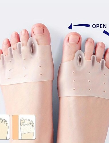  1 par de correctores de hallux valgus, separadores de dedos, dispositivo de dedo dividido, almohadilla de cinco dedos en el antepié, zapatos de silicona para mujer