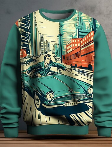  Herr Grafisk Bilar Tröjor Pullover-tröja Långärmad Tröja Rund hals Mode Dagligen Ledigt 3D-tryck Semester Helgdag Utekväll Mönster Vår & Höst