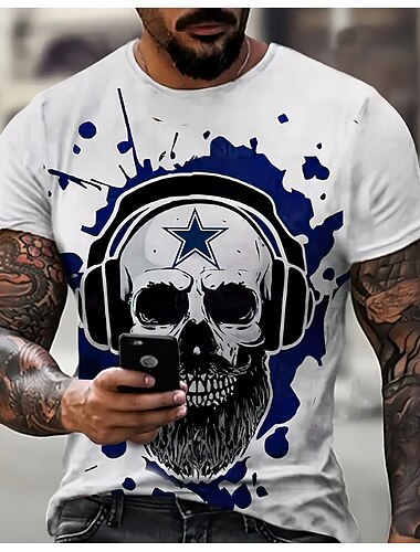  Herre Grafisk Dødningehoveder Kortærmet T-shirt 3D-udskrivning Rund hals Skjorte Daglig Designer Udendørs Fest Afslappet Ferie Sort Hvid Blå Forår sommer Tøj Normal S M L XL XXL XXXL
