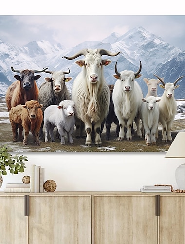  Tiere Wandkunst Leinwand Schafe unter den schneebedeckten Bergen Drucke und Poster Bilder dekorative Stoffmalerei für Wohnzimmer Bilder ohne Rahmen