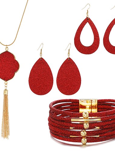  sieradenset leer goud poeder legering ketting oorbellen ketting armband combinatieset