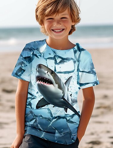  Pojkar 3D Haj T-shirt Skjortor Kortärmad 3D-tryck Sommar Aktiv Sport Mode Barn 3-12 år Rund hals Utomhus Ledigt Dagligen Normal