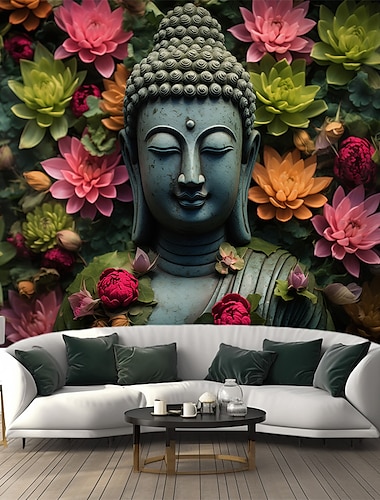  Bloemen Boeddha hangend tapijt kunst aan de muur groot tapijt muurschildering decor foto achtergrond deken gordijn thuis slaapkamer woonkamer decoratie
