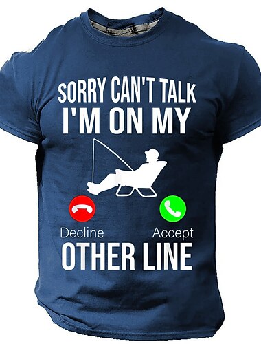  Ανδρική Ψαρευτική T-Shirt Αστεία 'Συγνώμη Δεν Μπορώ να Μιλήσω Είμαι σε Άλλη Γραμμή' Γραφική T-Shirt για Ψαράδες