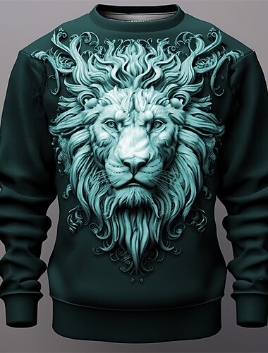  Men's Graphic Lion Sweatshirts Golf Pullover Sweatshirt Long Sleeve Sweatshirt Crew Neck Fashion Daily Casual 3D Print Vacation Holiday Going out Print Spring &  Fall