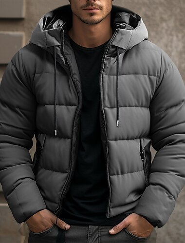  Men's Winter Coat Winter Jacket Puffer Jacket Zipper Pocket Polyster Pocket Outdoor Date Casual Daily Regular Fashion Casual Windproof Warm Winter Plain Black Blue Gray Puffer Jacket