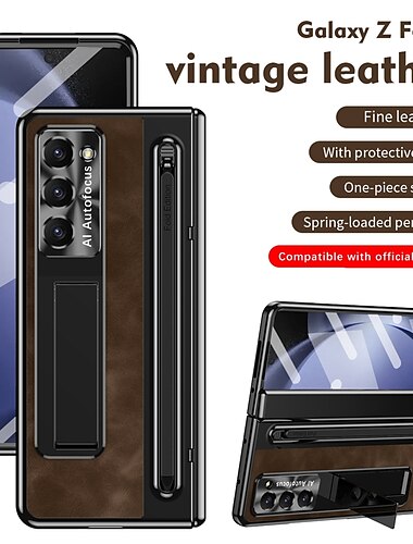  電話 ケース 用途 サムスンのギャラクシー Zフォールド7 Zフォールド6 Z Fold 5 Z Fold 4 バックカバー とスクリーンプロテクター 全身保護 カメラレンズプロテクター レトロ風 鎧 PC PUレザー