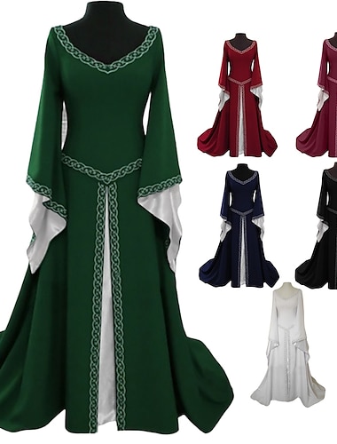  Mittelalterlich Renaissance Cocktailkleid Vintage-Kleid Ballkleid Vikinger Outlander Ranger Elfen Damen Halloween Party Festival Kleid